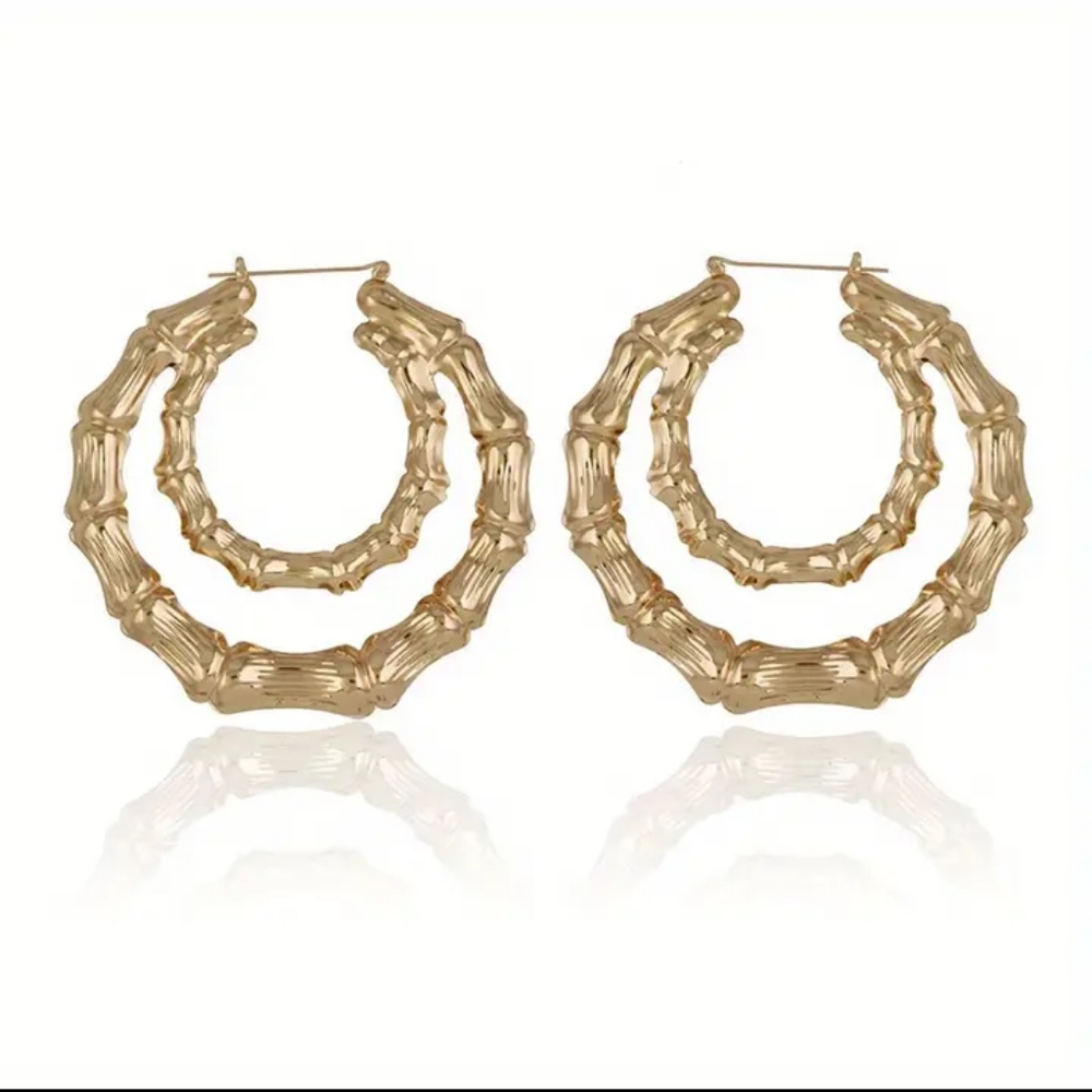 14k plated Doubled layered Bamboo Hoop Earrings